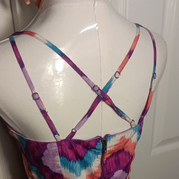 American Eagle Outfitters Vibrant Geometric Purple, Pink And Blue Mini Dress - Picture 6 of 11
